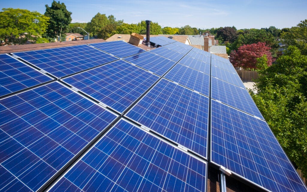 Home with rooftop solar panels